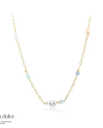 Sky Blue Pearl Necklace   Golden
