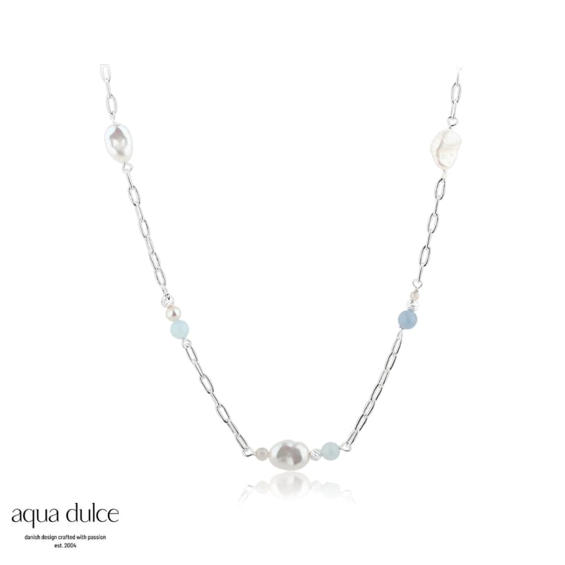 Sky Blue Pearl Necklace   Silver