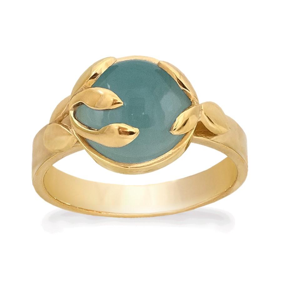 Smuk Fingerring Forgyldt Med Blå Calcedon Sten  Rabinovich Design Smykker Str  51-61  Størrelse 51
