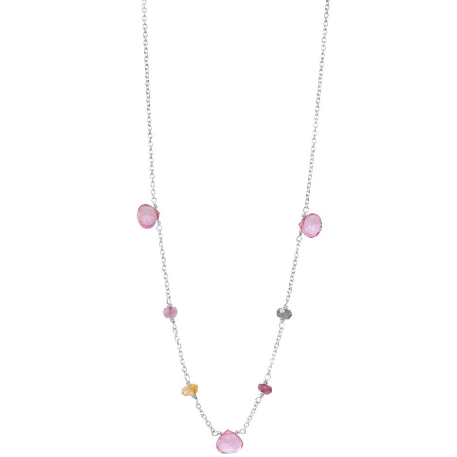 Sølv Halskæde Med Pink Turmalin Grøn Turmalin Pink Topas Citrin Længde 42 45 Cm Rabinovich Design Smykker Til Kvinder