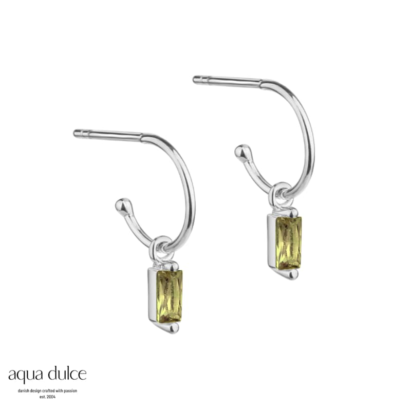 Ally Green  10 Mm  Creol   Sterling Sølv Med Lille Baguette Vedhæng Med Oliven Zirkonia