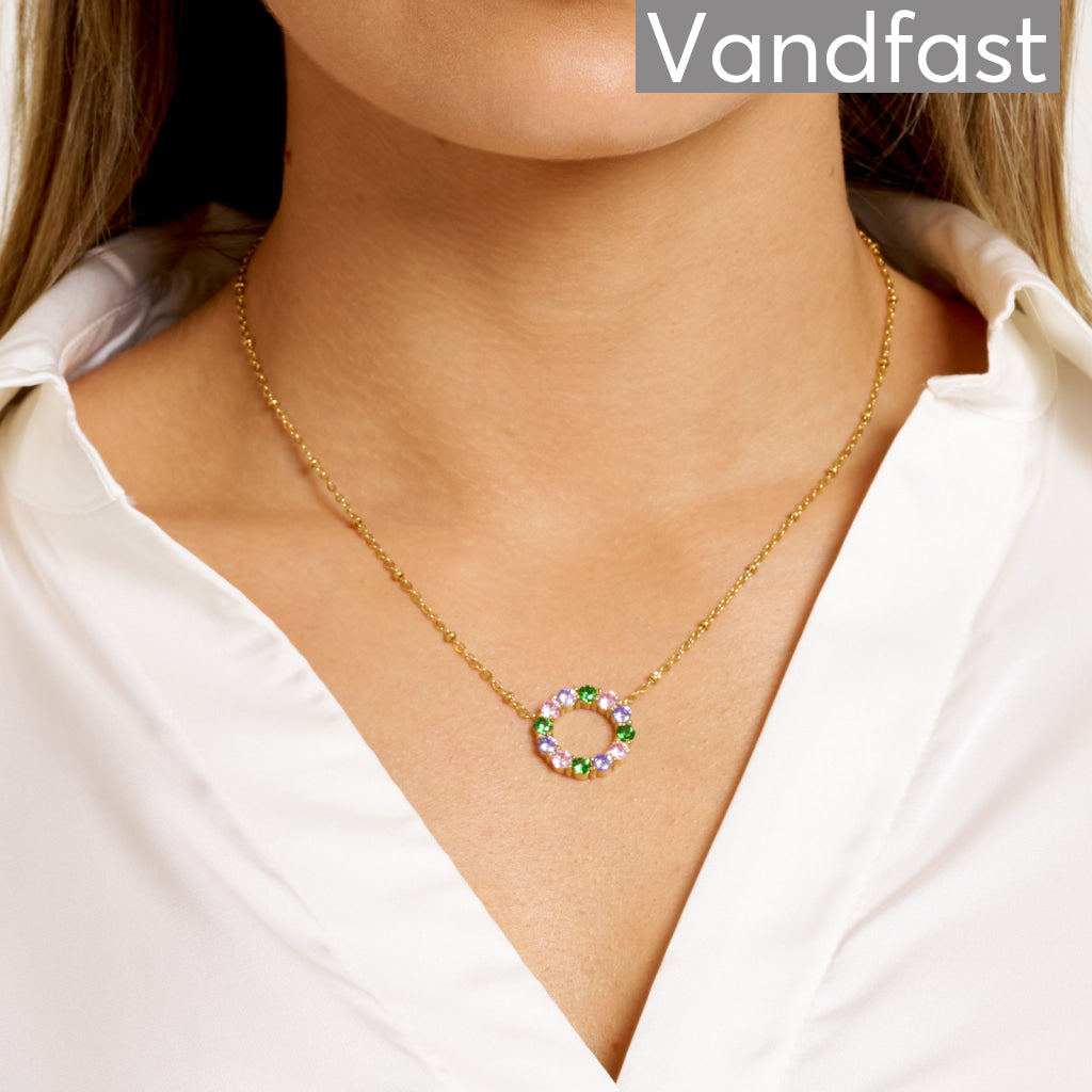 Annebrauner Big Green Pink Circle Halskæde 18k Guldbelagt