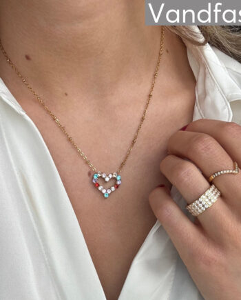 Annebrauner Big Multicolor Heart Halskæde 18k Guldbelagt