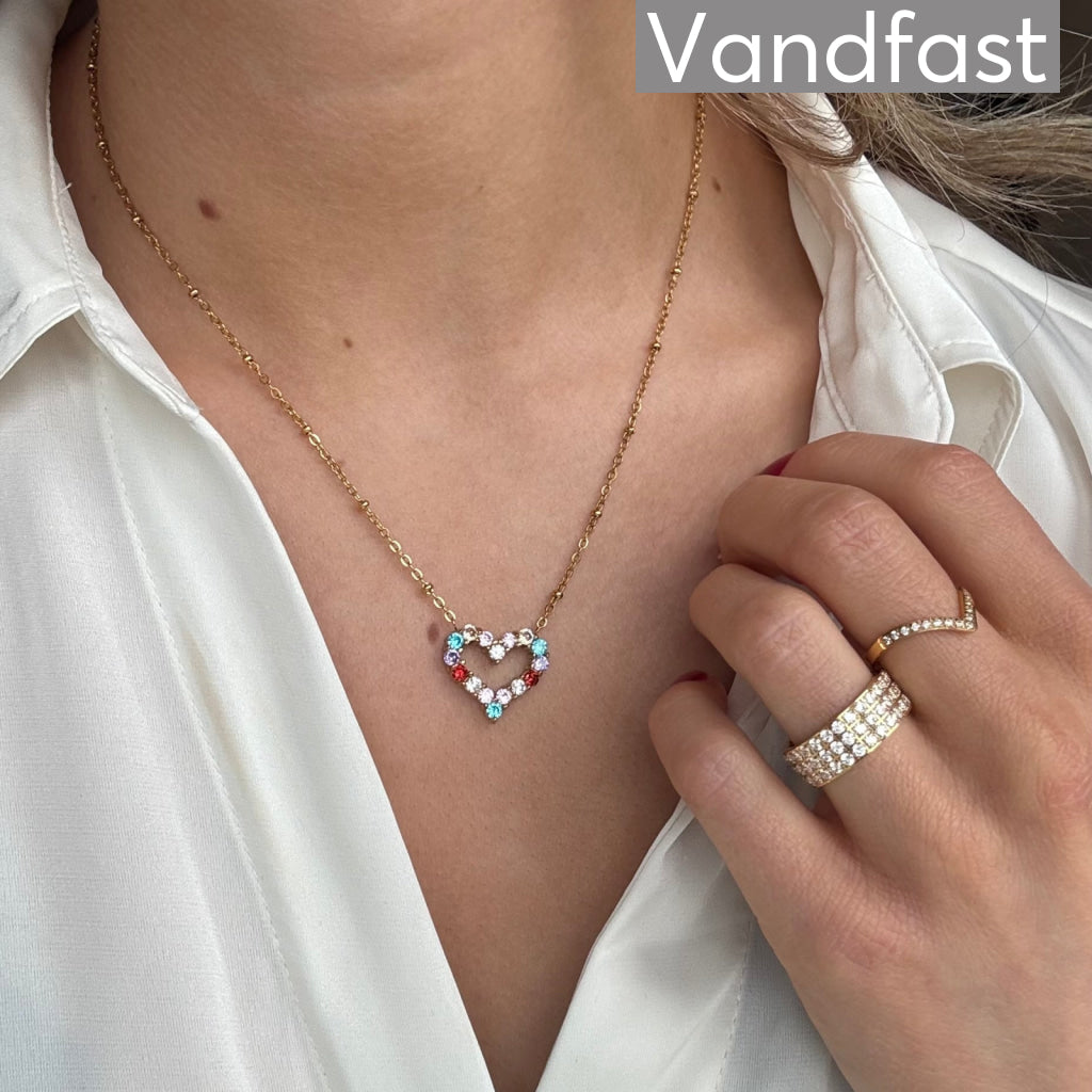 Annebrauner Big Multicolor Heart Halskæde 18k Guldbelagt