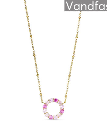 Annebrauner Big Pink Rose Circle Halskæde 18k Guldbelagt