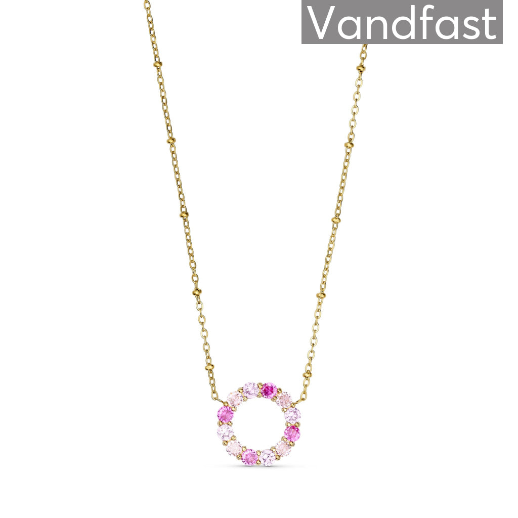 Annebrauner Big Pink Rose Circle Halskæde 18k Guldbelagt