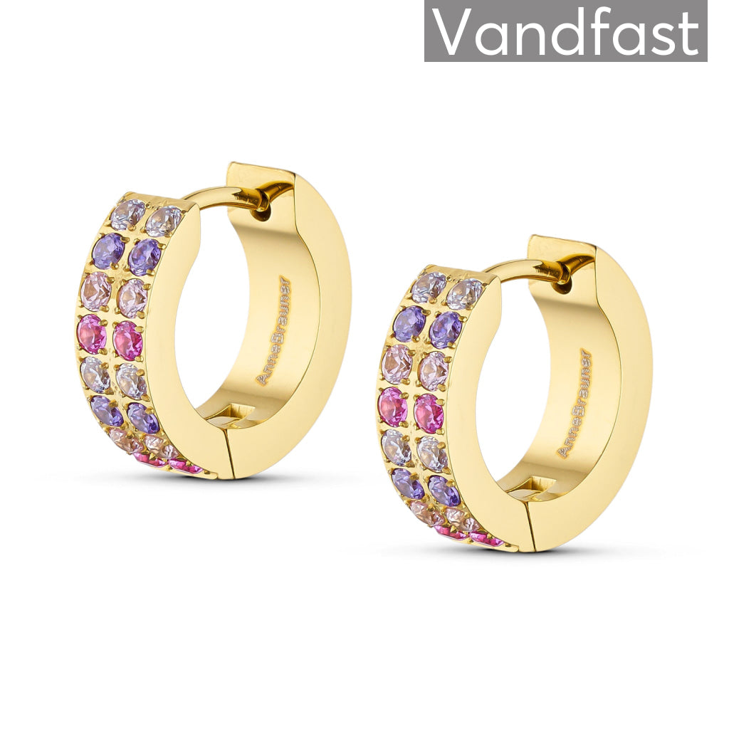 Annebrauner Creole Double Line Rose Violet Mix øreringe 18k Guldbelagt