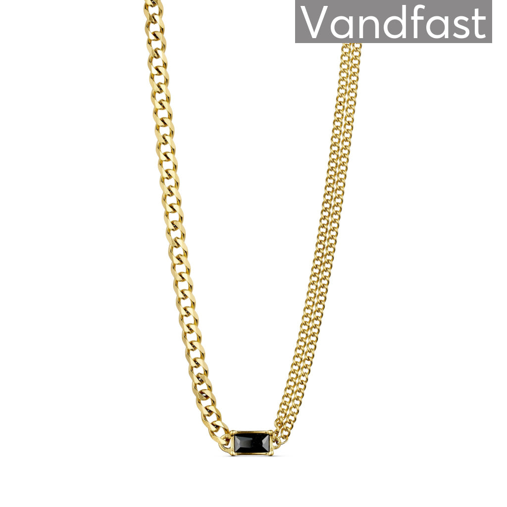 Annebrauner Double Panzer Black Zirconia Halskæde 18k Guldbelagt