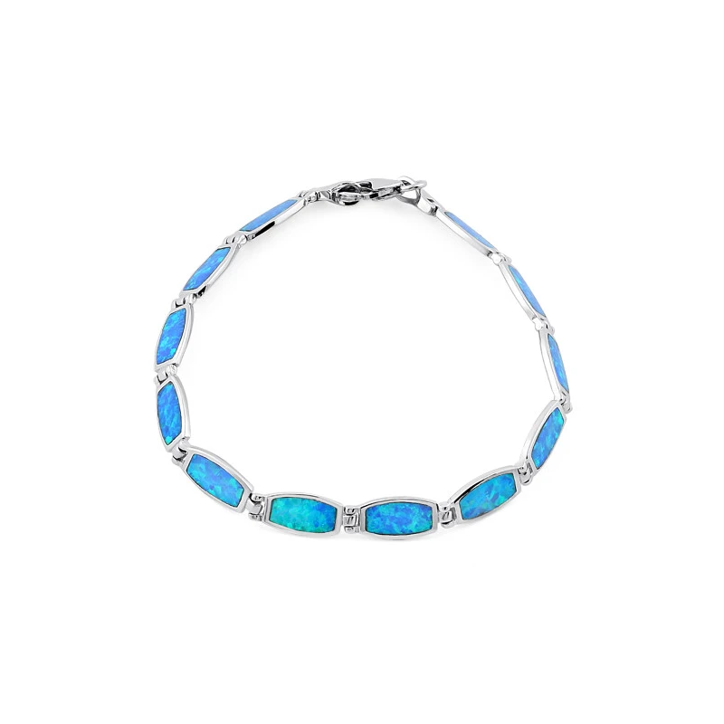 Aphrodite Opal Armbånd Med 925 Sterling Sølv  Blå Opal Sten Og Rhodium Belægning