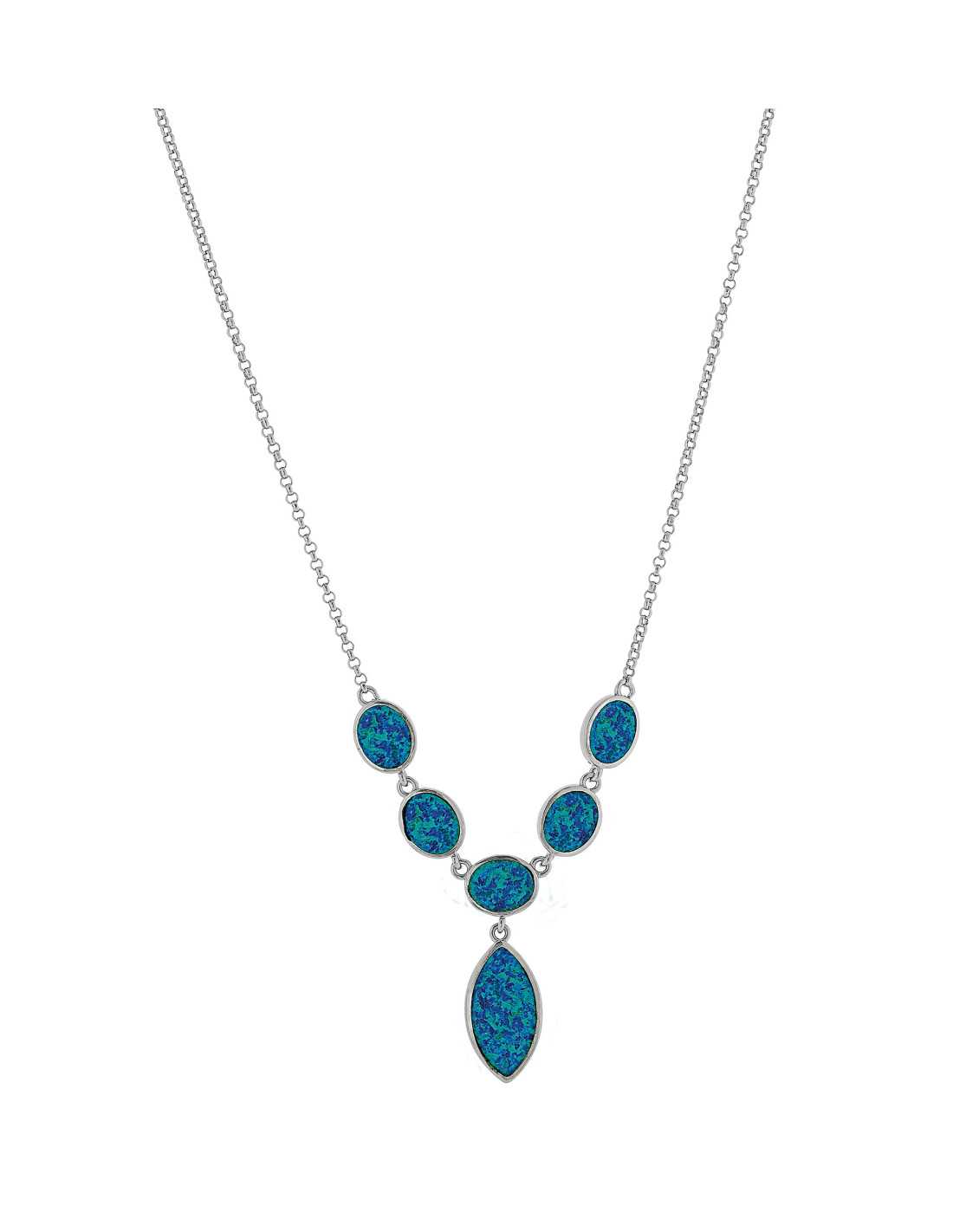 Athena Opal Halskæde Med Blå Opal Sten  925 Sterling Sølv   Rhodium Belægning
