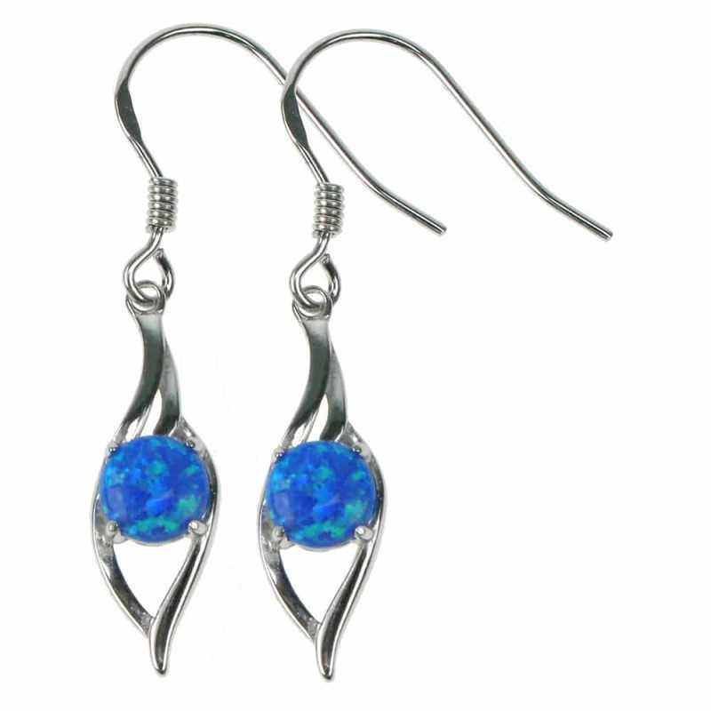 Blå Bølger Opal øreringe Med Blå Opal Sten  925 Sterling Sølv Og Rhodium Belægning