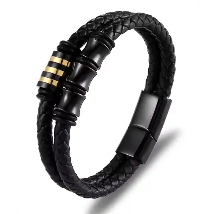 Black Hsk Elite   Sort Herrearmbånd   Læder   Forgyldt ædelstål