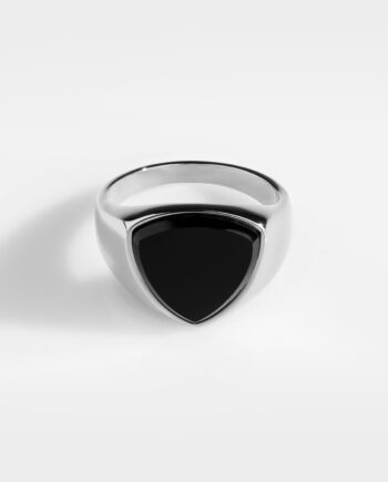 Black Onyx Polygon Signature Sølvtonet Ring Str    Herre Northern Legacy