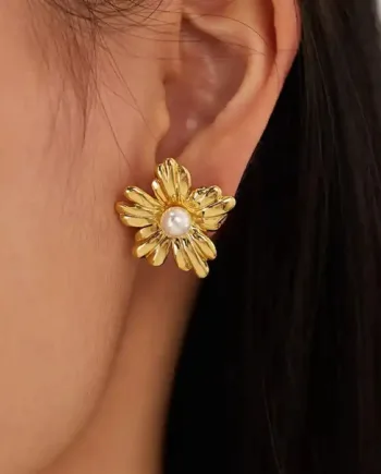 Blomst Med Perle   ædelstål ørering Ip