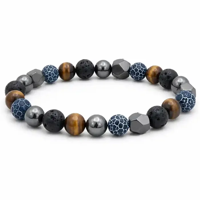 Blue Lapis Tiger Eye Herrearmbånd     Mm Natursten   Lava