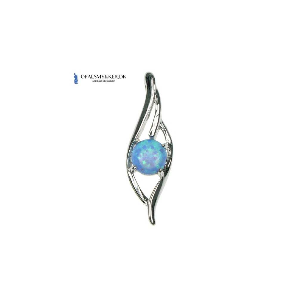 Bølge Sølv Smykke Halskæde Med Blå Opal Sten  925 Sterling Sølv   Rhodium Belægning