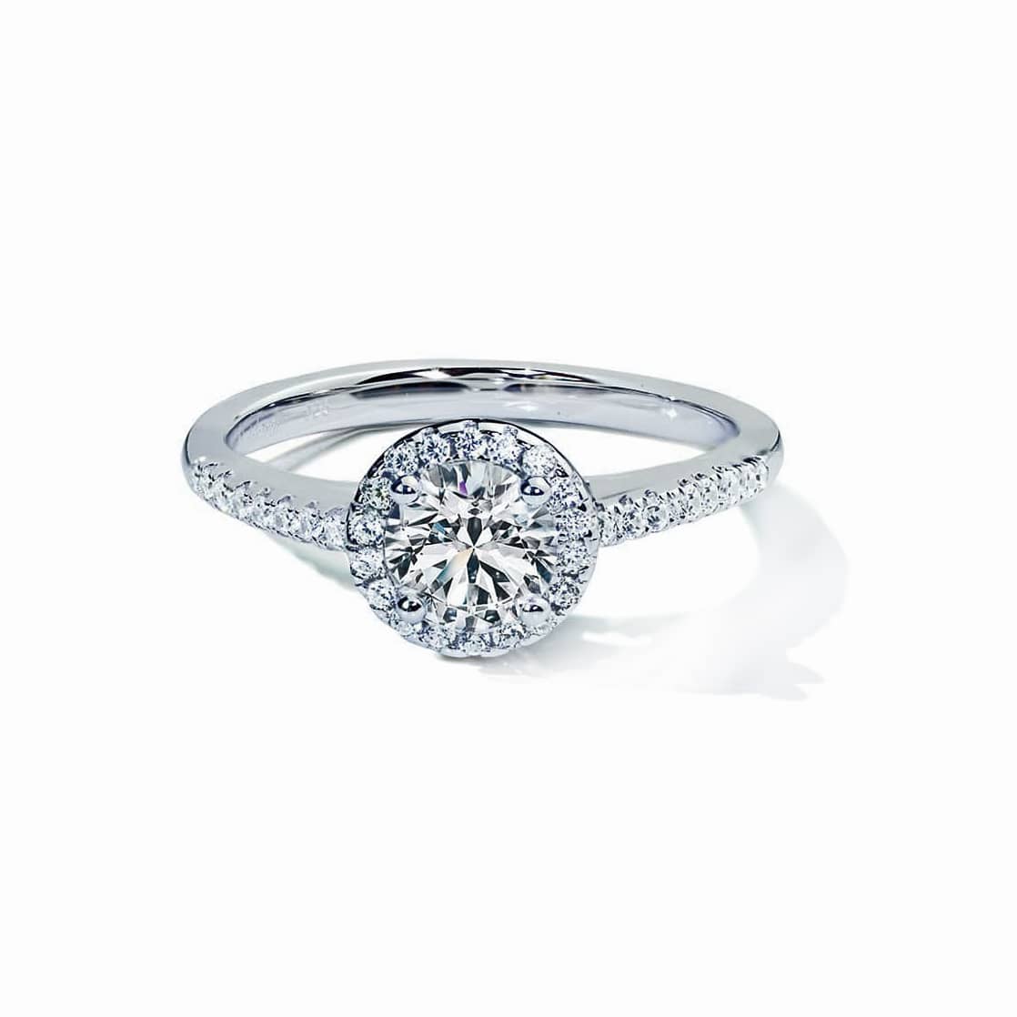 Casanova Forlovelsesring Med Hvid Rund Safir Og Diamant Halo