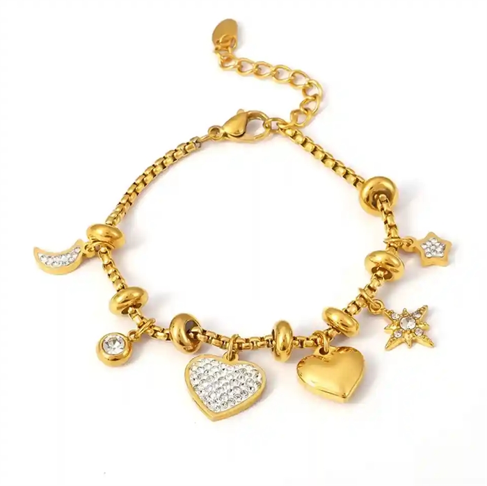 Celeste Charm Armbånd   Forgyldt ædelstål Med Hjerte Og Stjerner