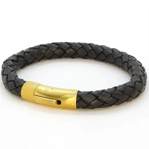 Chart Læderarmbånd Sort Forgyldt