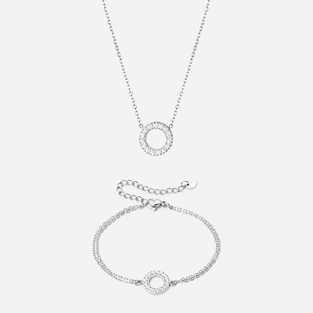 Circle Zirkon Halskæde 12mm  Armbånd 12mm Sølvfarvet