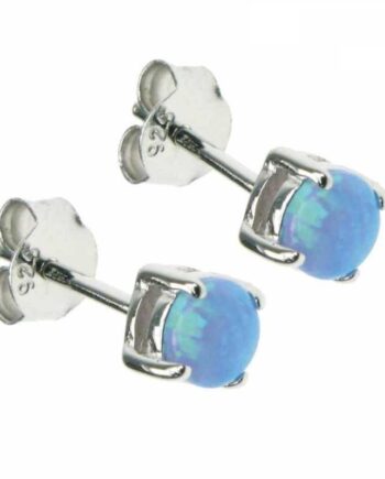 Cirkel Opal øreringe Med Blå Opal Sten  925 Sterling Sølv   Rhodium Belægning