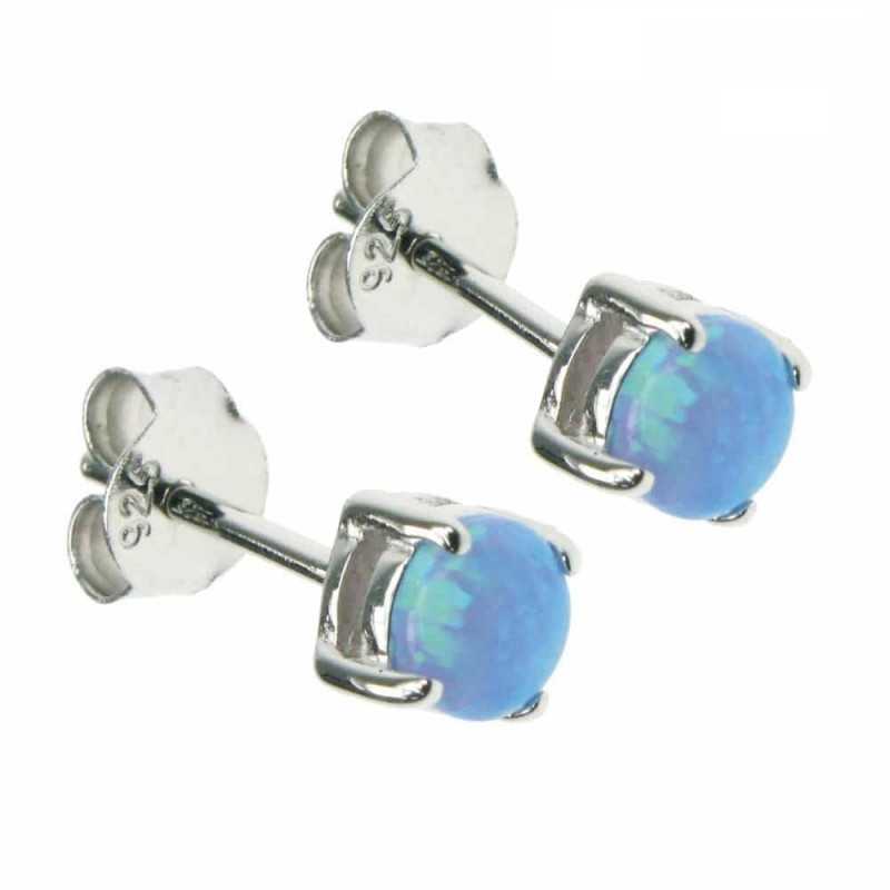 Cirkel Opal øreringe Med Blå Opal Sten  925 Sterling Sølv   Rhodium Belægning