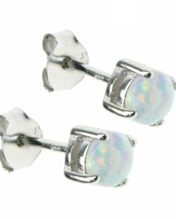 Cirkel Opal øreringe Med Hvid Sne Opal Sten  925 Sterling Sølv   Rhodium Belægning