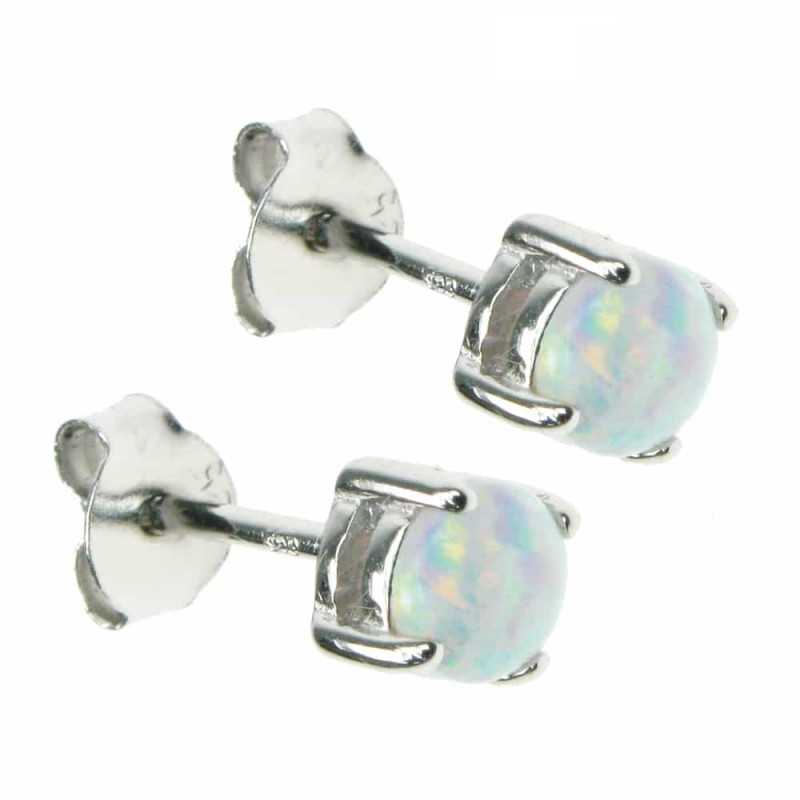 Cirkel Opal øreringe Med Hvid Sne Opal Sten  925 Sterling Sølv   Rhodium Belægning
