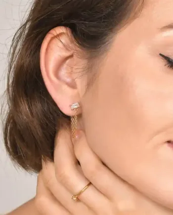 Crystal Chain ørehænger   Forgyldt ørering Med Kæde Og Zircon