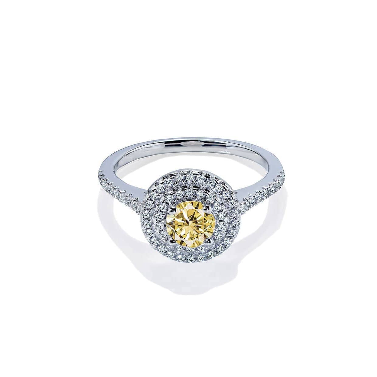 Dante Rund Gul Safir Forlovelsesring Med Dobbelt Diamant Halo