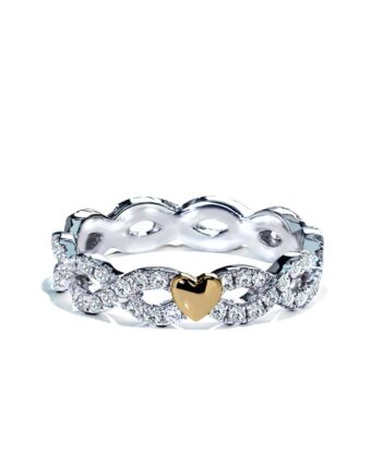 Diamantring Eternity Twist Micropavé Med Hjerte   Guld Og Hvidguld