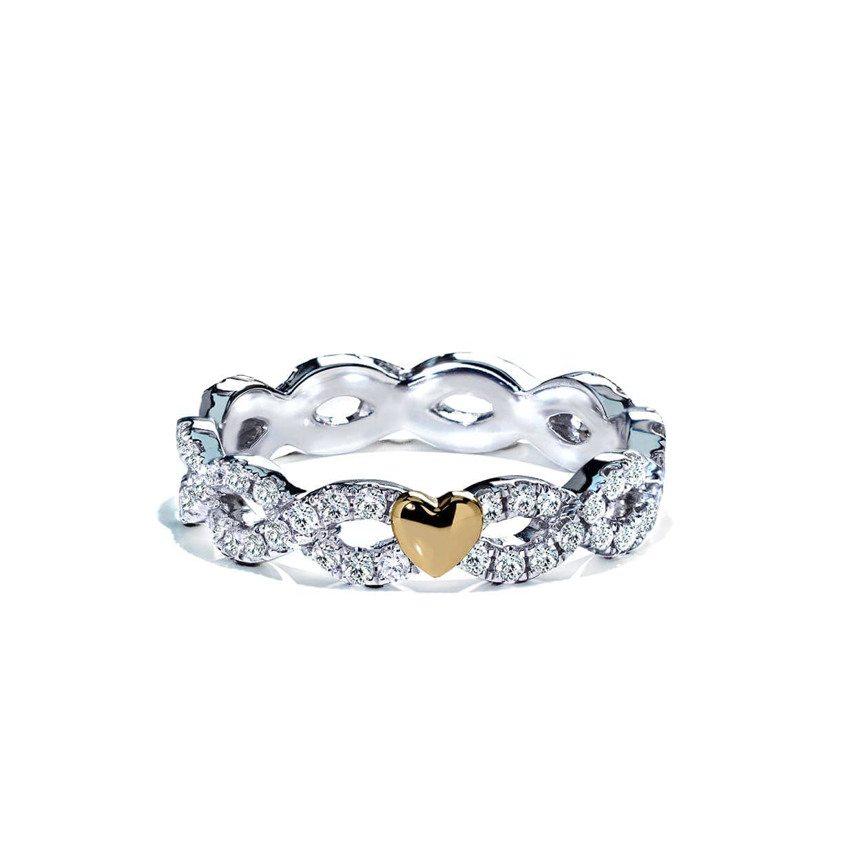 Diamantring Eternity Twist Micropavé Med Hjerte   Guld Og Hvidguld