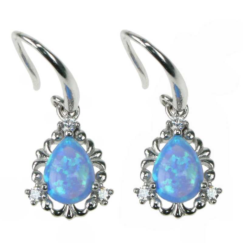 Dråbe Opal øreringe Med Blå Opal Sten  925 Sterling Sølv  Zirkonia Og Rhodium Belægning