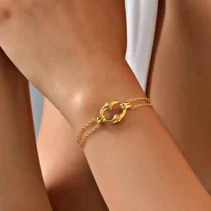 Elegant Bamboo Link Armbånd   Forgyldt Rustfrit Stål