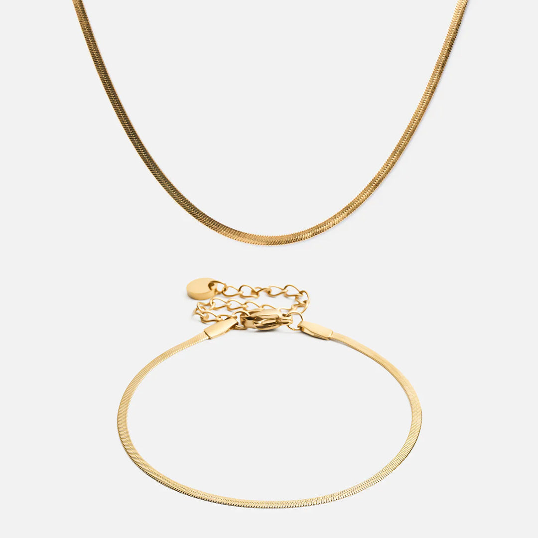 Flad Snake Halskæde   Armbånd 18k Guldbelagt 2mm