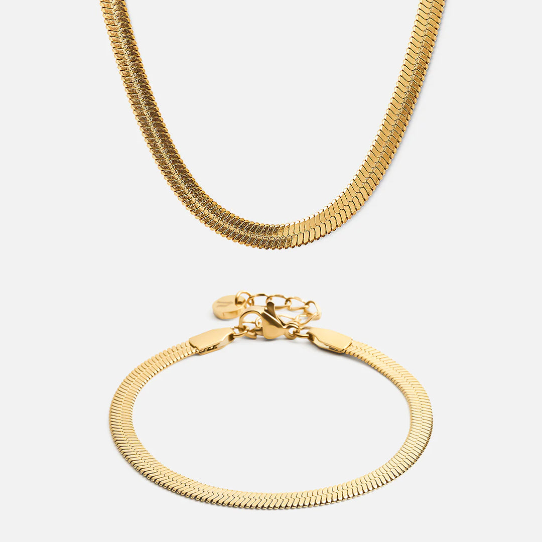 Flad Snake Halskæde   Armbånd 18k Guldbelagt 4mm