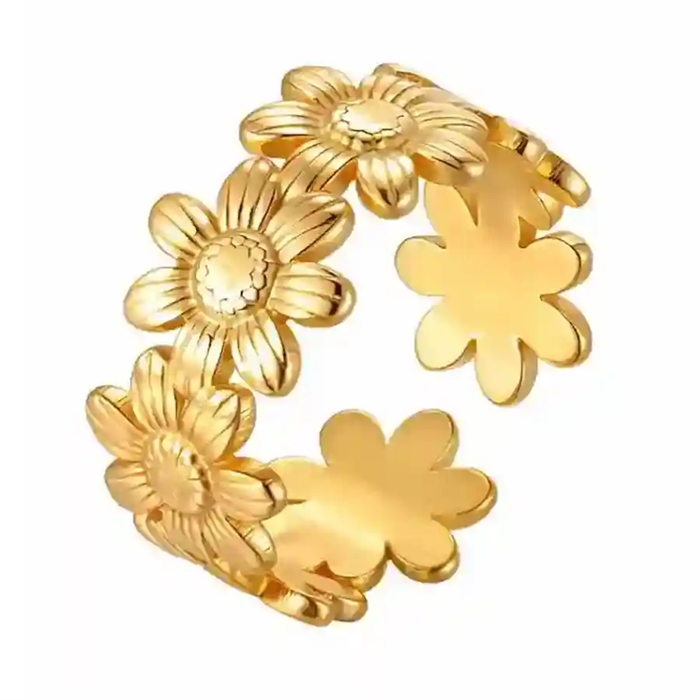 Flora Ring   Forgyldt Blomsterring   Mm  Justerbar