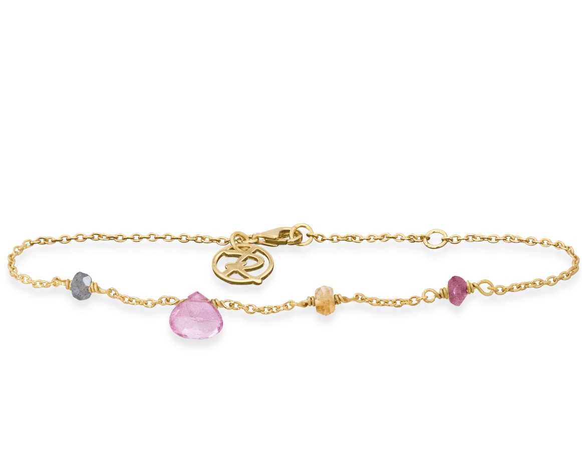 Forgyldt Armbånd Med Pink Turmalin  Grøn Turmalin  Pink Topas  Citrin  Hurtig Levering På Design Smykker Fra Rabinovich