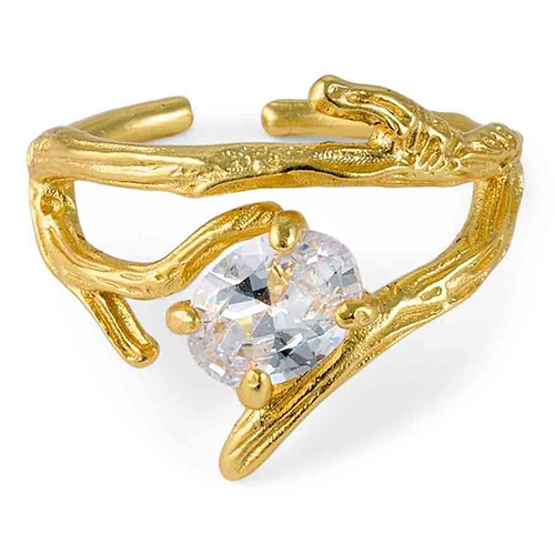 Forgyldt 14k Sterling Sølv Ring Med Cz Sten