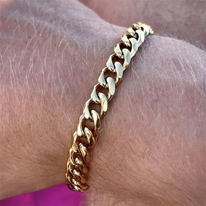 Forgyldt Link Armbånd   Rustfri Stål 7mm Bred