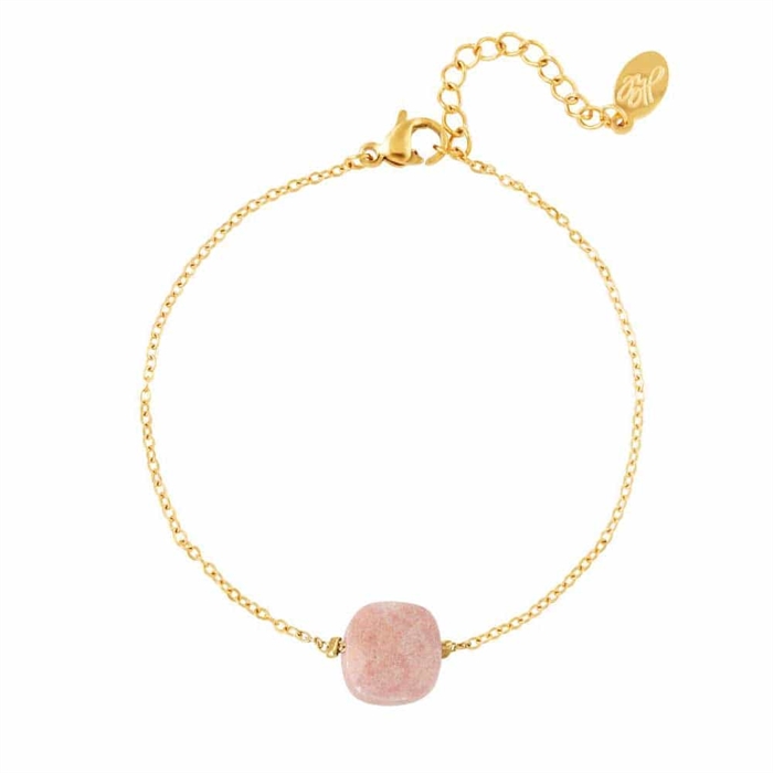 Forgyldt ædelstål Med Pink Natursten Armbånd