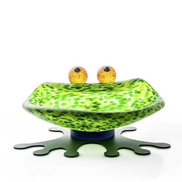 Glaskunst Grøn Frø Skål 13x23x26 Cm  Smuk Glas Kunsthåndværk   Særklasse Fra Borowski