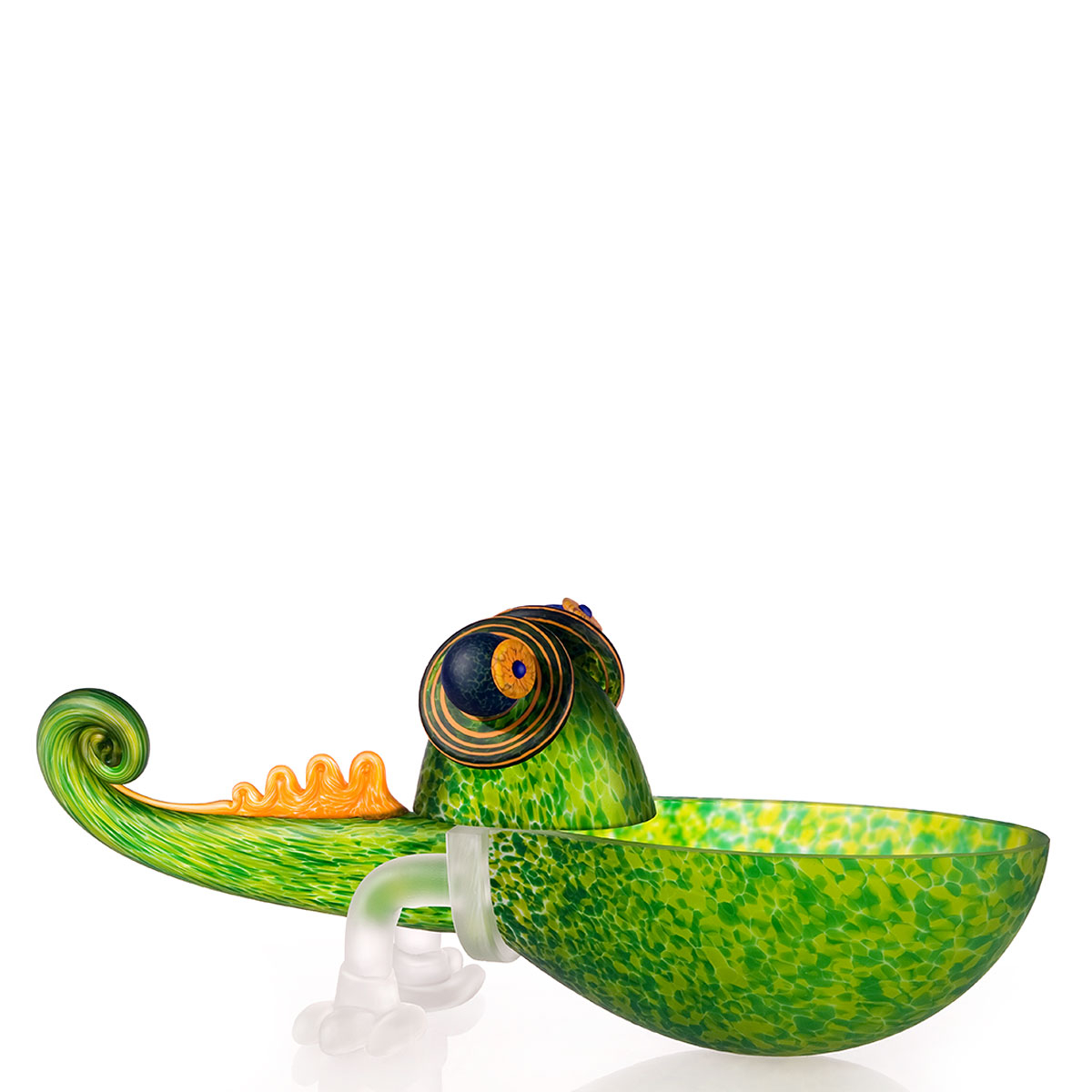 Glaskunst Stor Chameleon Bordskål   Grøn   Glasskål Kunsthåndværk   Særklasse 28   52   16 Cm Fra Borowski