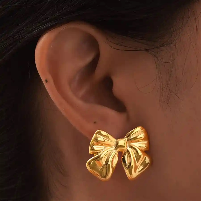 Golden Bow Glam ørestik   Forgyldt Statement Sløjfe  Pr  Stk