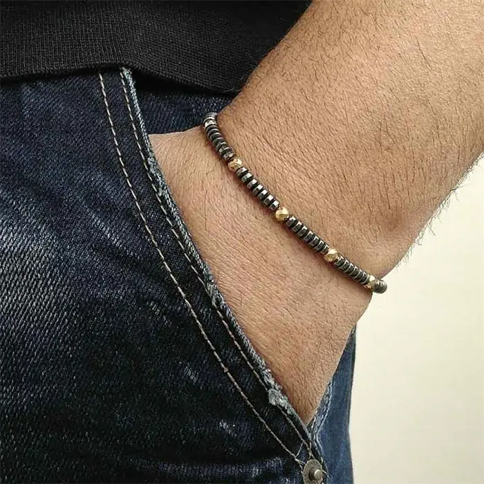 Golden Hamatit Armbånd Med 4mm Perler