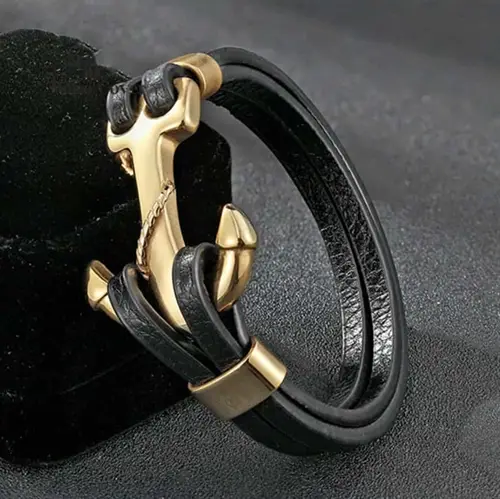 Golden High Xp Armbånd   Rustfri Stål Og Læder