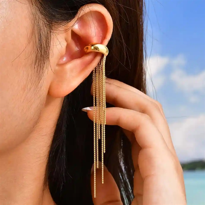 Golden Long Chain Ear Cuff øreclip   Forgyldt Kæde-statement    Stk
