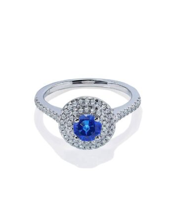 Grace Blå Safir Forlovelsesring Med Dobbelt Halo Af Diamanter