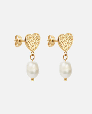 Hammered Heart Perle Studs øreringe 18k Guldbelagt