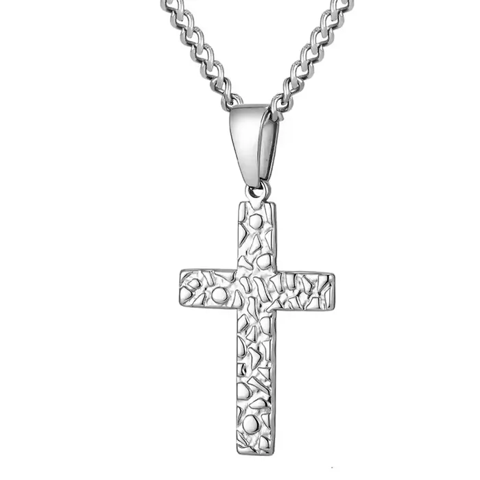 Hammered Steel Cross   Herrehalskæde   Rustfri Stål